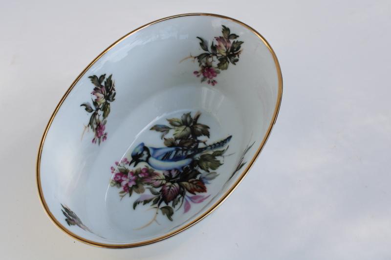 photo of vintage Andrea by Sadek - Japan china w/ birds pattern, blue jay oval bowl #7