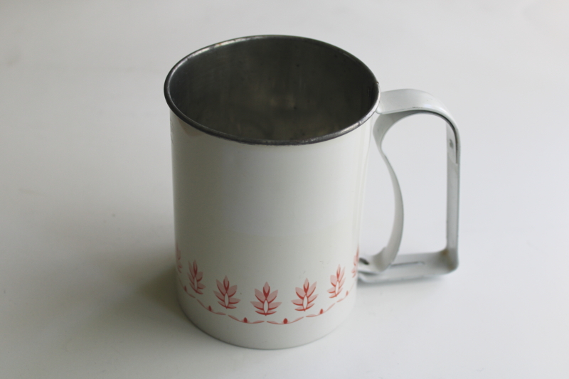 photo of vintage Androck flour sifter, white w/ red wheat print pint sized small sifter  #1