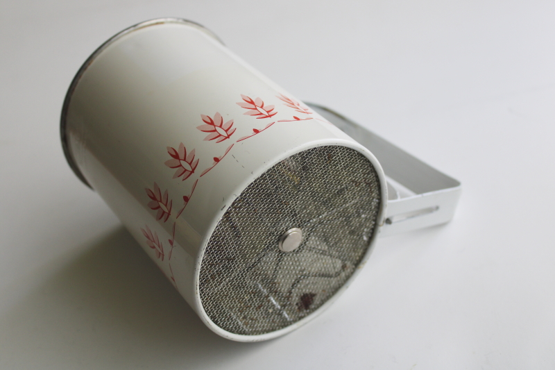 photo of vintage Androck flour sifter, white w/ red wheat print pint sized small sifter  #3