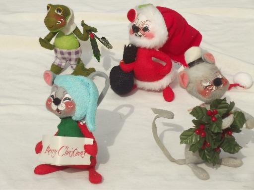 photo of vintage Annalee felt dolls, Santa mouse, Christmas mice & frog ornaments #1