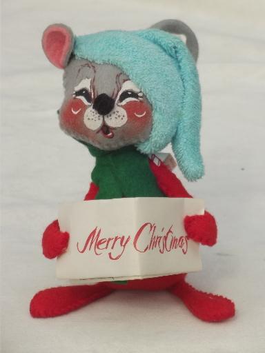 photo of vintage Annalee felt dolls, Santa mouse, Christmas mice & frog ornaments #7