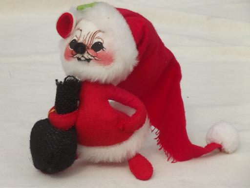 photo of vintage Annalee felt dolls, Santa mouse, Christmas mice & frog ornaments #11