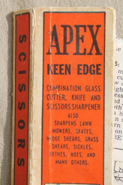 photo of vintage Apex sharpening tool w/ instructions, knife, scissors, old lawn mower blade sharpener #4