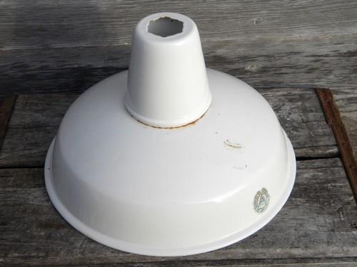 photo of vintage Appleton white enamel pendant shade, work shop or barn lighting #1