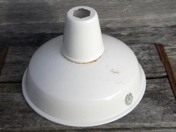 catalog photo of vintage Appleton white enamel pendant shade, work shop or barn lighting