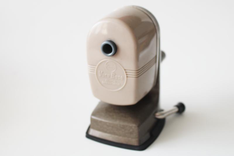 photo of vintage Apsco Vacu-base pencil sharpener, rotary hand crank sharpener office school desktop #2