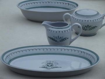 catalog photo of vintage Arabia of Finland platter & serving bowl Green Thistle pattern