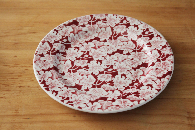 photo of vintage Arbor leaves pattern Mayer ironstone plate, red print transferware restaurant china #1