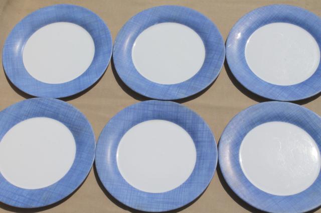 photo of vintage Arcopal milk glass dishes set for 6, blue & white leaf sprig pattern #24 #6