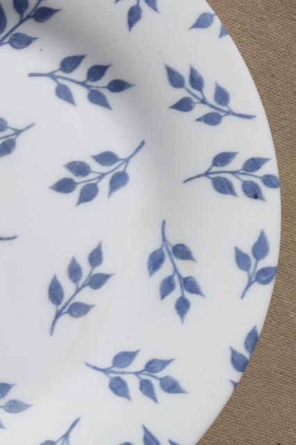 photo of vintage Arcopal milk glass dishes set for 6, blue & white leaf sprig pattern #24 #9