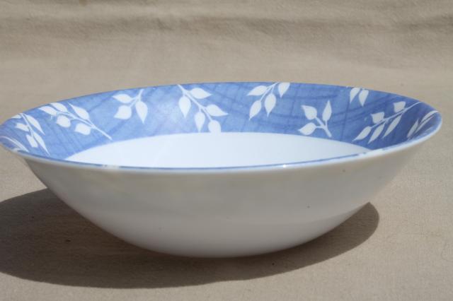 photo of vintage Arcopal milk glass dishes set for 6, blue & white leaf sprig pattern #24 #11