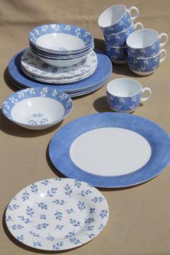 catalog photo of vintage Arcopal milk glass dishes set for 6, blue & white leaf sprig pattern #24