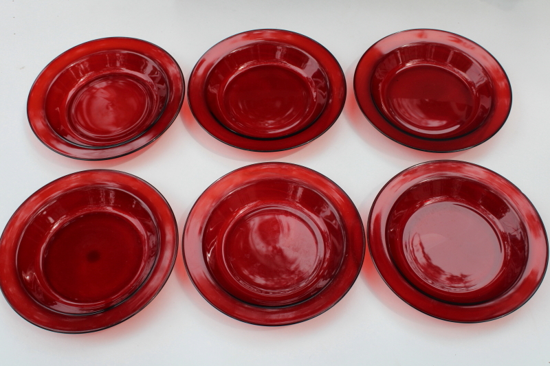 photo of vintage Arcoroc classique ruby red glass soup bowls or salad plates set of 6 #1