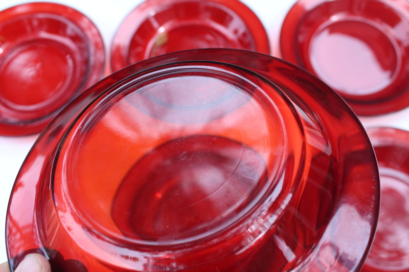 photo of vintage Arcoroc classique ruby red glass soup bowls or salad plates set of 6 #3