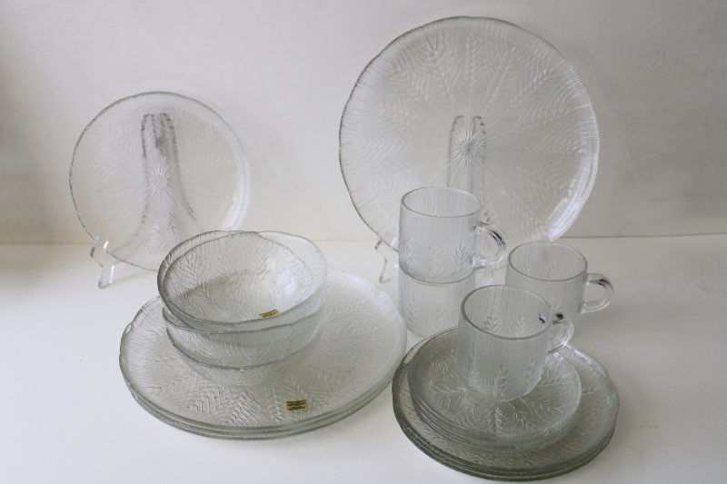 photo of vintage Arcoroc glassware, country wheat clear glass dinnerware set, never used #1