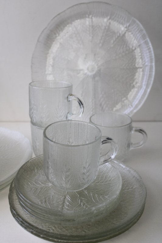 photo of vintage Arcoroc glassware, country wheat clear glass dinnerware set, never used #4