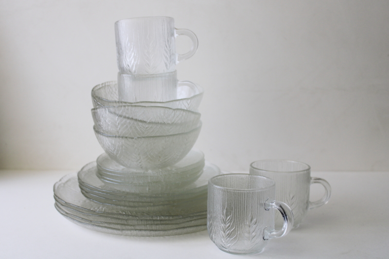 photo of vintage Arcoroc glassware, country wheat clear glass dinnerware set, never used #5