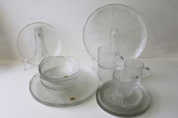 catalog photo of vintage Arcoroc glassware, country wheat clear glass dinnerware set, never used