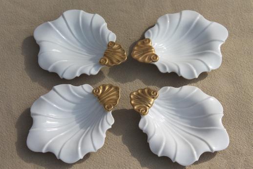 photo of vintage Ardalt Japan white & gold china shell dishes, tea tidies or salt dips #1