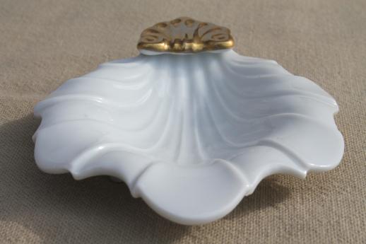 photo of vintage Ardalt Japan white & gold china shell dishes, tea tidies or salt dips #3