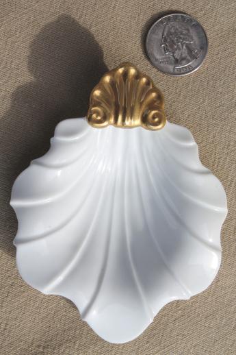 photo of vintage Ardalt Japan white & gold china shell dishes, tea tidies or salt dips #5