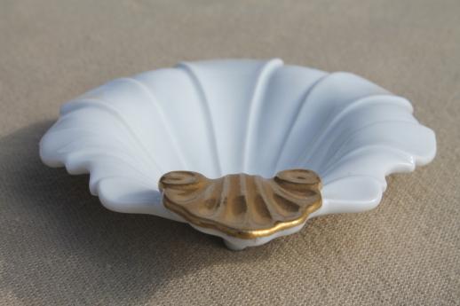 photo of vintage Ardalt Japan white & gold china shell dishes, tea tidies or salt dips #8