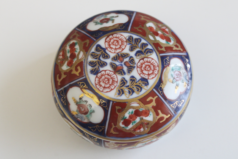 photo of vintage Arita Japan porcelain trinket box, hand painted Imari red & blue floral  #2