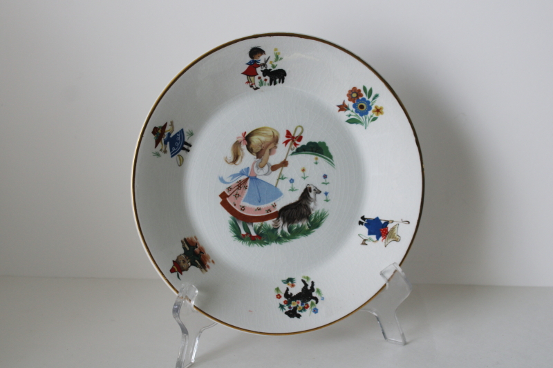 photo of vintage Arklow Ireland china child's plate nursery rhymes border Little Bo Peep girl w/ dog  #1