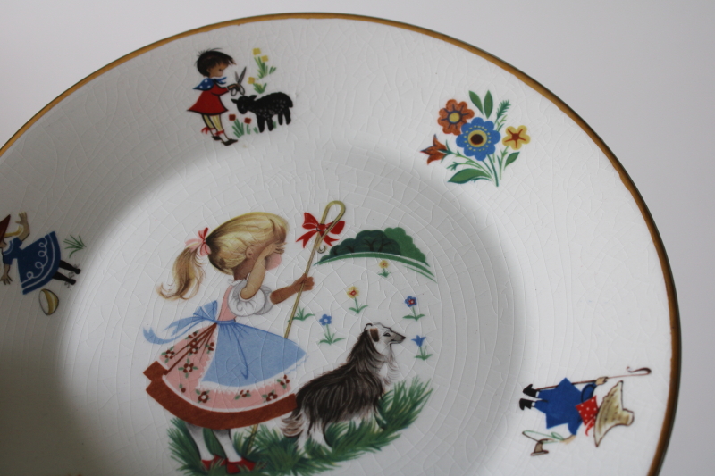 photo of vintage Arklow Ireland china child's plate nursery rhymes border Little Bo Peep girl w/ dog  #2
