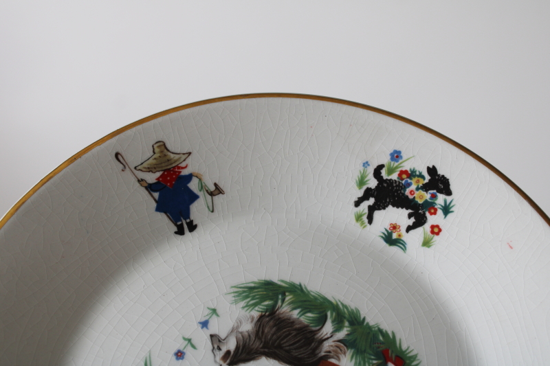photo of vintage Arklow Ireland china child's plate nursery rhymes border Little Bo Peep girl w/ dog  #5