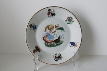 vintage Arklow Ireland china child's plate nursery rhymes border Little Bo Peep girl w/ dog 