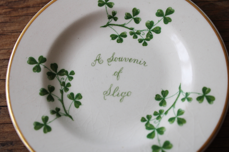 photo of vintage Arklow Ireland pottery, miniature plate w/ shamrocks, Souvenir of Sligo  #2