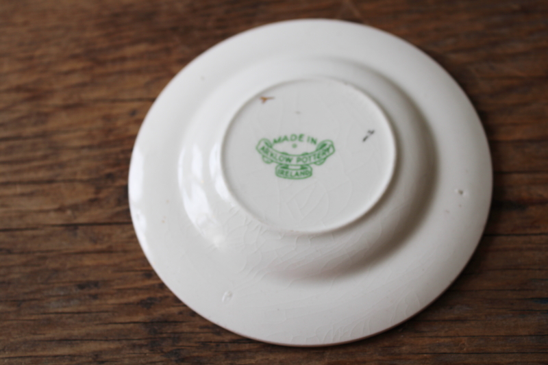photo of vintage Arklow Ireland pottery, miniature plate w/ shamrocks, Souvenir of Sligo  #3