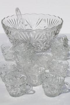 catalog photo of vintage Arlington pattern punch set, clear glass punch bowl & twelve cups