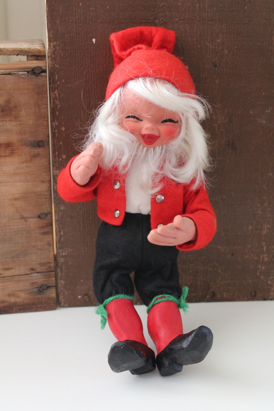 photo of vintage Arne Hasle Norwegian Christmas gnome doll, Jul Tomten Norway folk costume poseable figure  #1