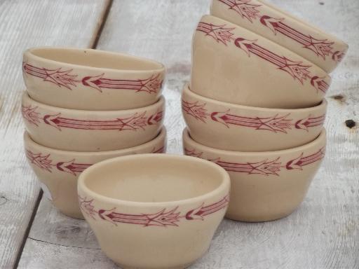 photo of vintage Arrowhead railroad china custard / soup cups, tan adobeware  ironstone #1