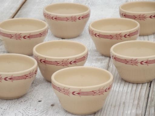 photo of vintage Arrowhead railroad china custard / soup cups, tan adobeware  ironstone #2