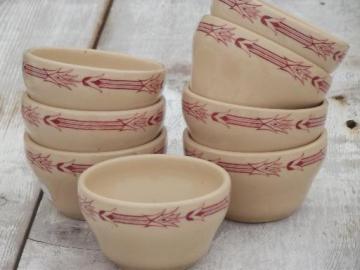 catalog photo of vintage Arrowhead railroad china custard / soup cups, tan adobeware  ironstone