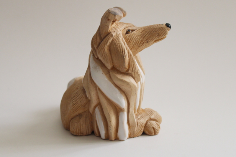 photo of vintage Artesania Rinconada Uruguay pottery collie dog figurine, hand crafted signed #5