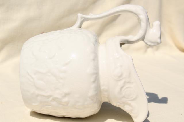 photo of vintage Arthur Wood England china pitcher, embossed creamware scene w/ horse and rider #8