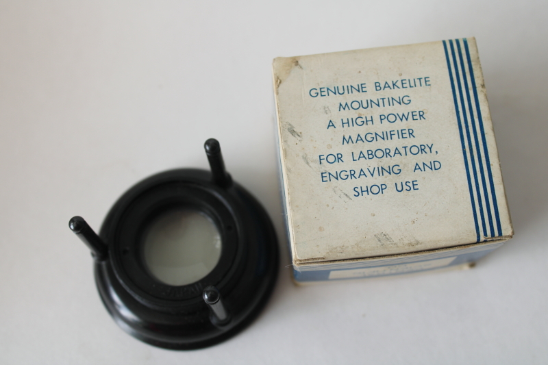 photo of vintage Atco Japan 10x magnifier in original box, mini magnifying glass lens bakelite tripod stand #6