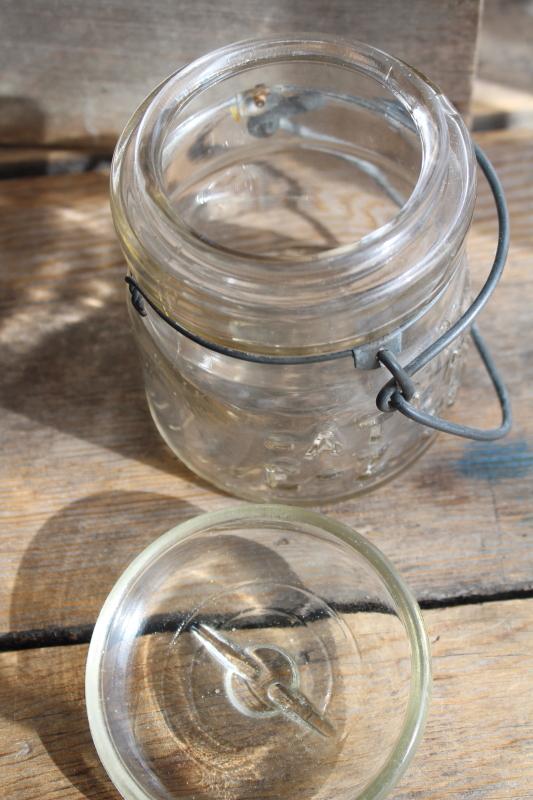 photo of vintage Atlas E-Z Seal half pint size canning jar w/ glass lid & wire bail #5