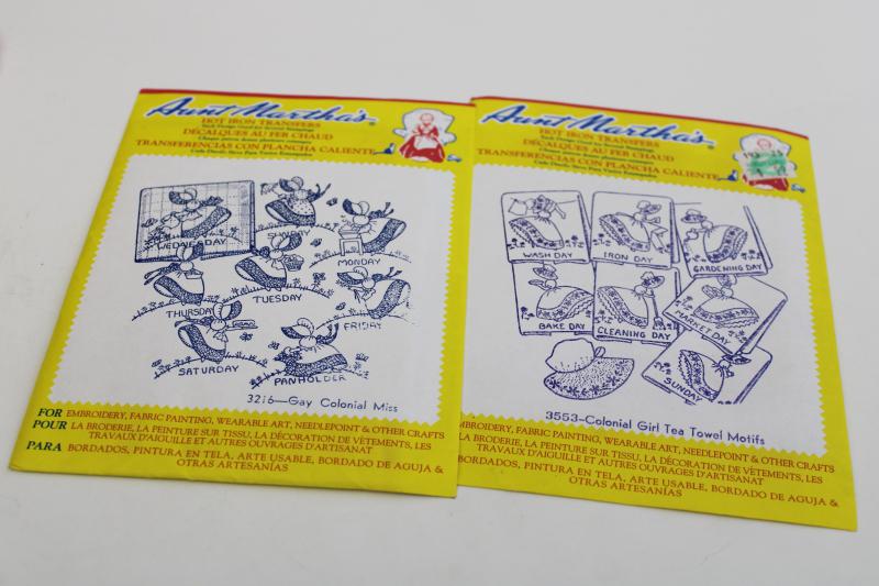 photo of vintage Aunt Martha's iron on embroidery transfers, Colonial girls sunbonnet Sue #1