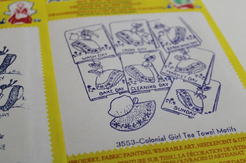 photo of vintage Aunt Martha's iron on embroidery transfers, Colonial girls sunbonnet Sue #3