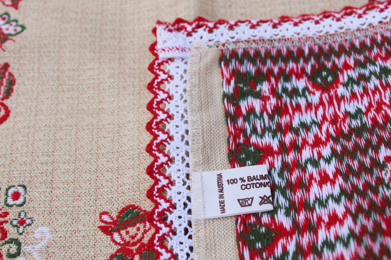 photo of vintage Austria cotton table mat square, folk art Tyrolean costume lederhosen boy & drindl girl Oktoberfest #4