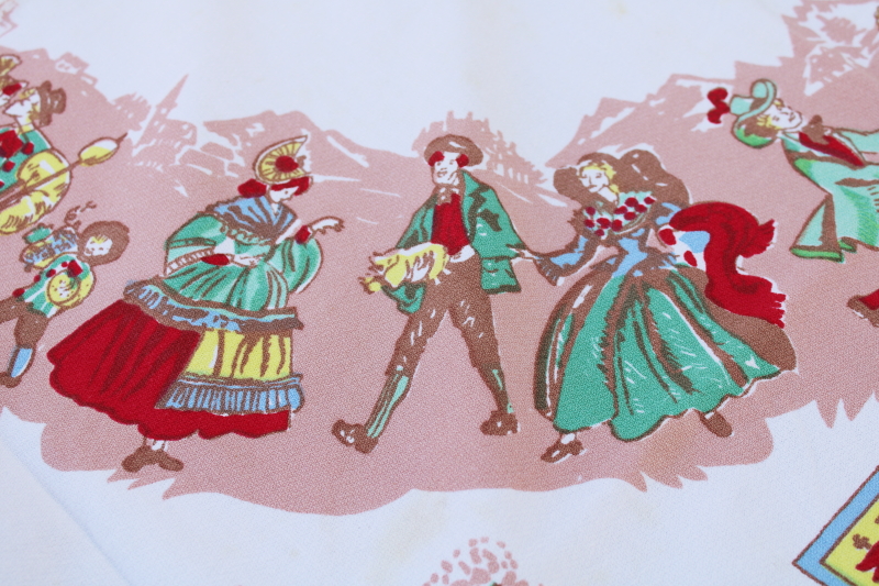 photo of vintage Austria print tablecloth, folk costume dancers & coat of arms for each of the Austrian regions  #3