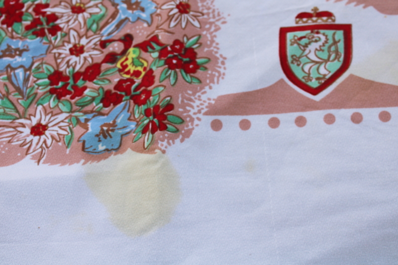 photo of vintage Austria print tablecloth, folk costume dancers & coat of arms for each of the Austrian regions  #9
