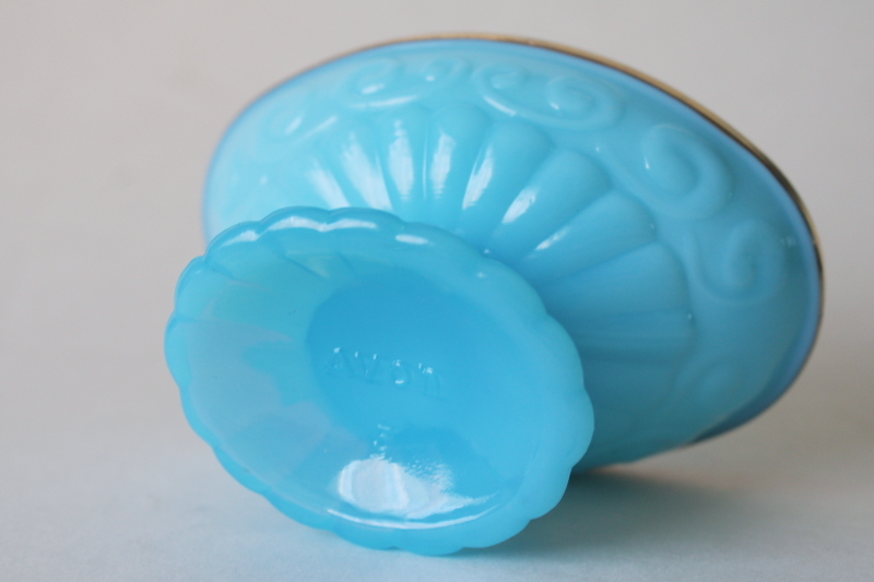 photo of vintage Avon Bristol blue opaline glass soap dish, aqua blue milk glass #5