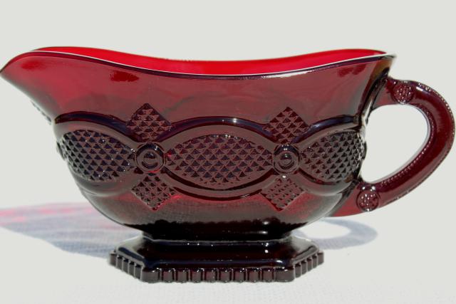 photo of vintage Avon Cape Cod royal ruby red glass gravy boat or sauce pitcher #1