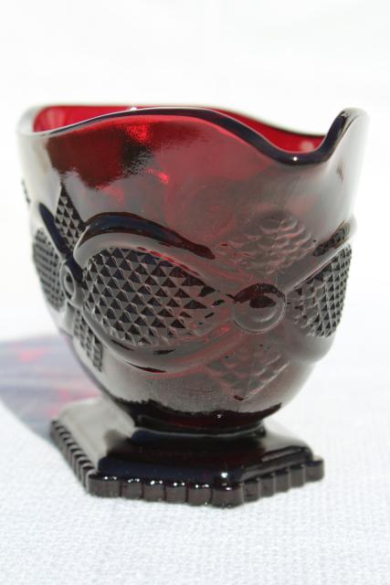 photo of vintage Avon Cape Cod royal ruby red glass gravy boat or sauce pitcher #2